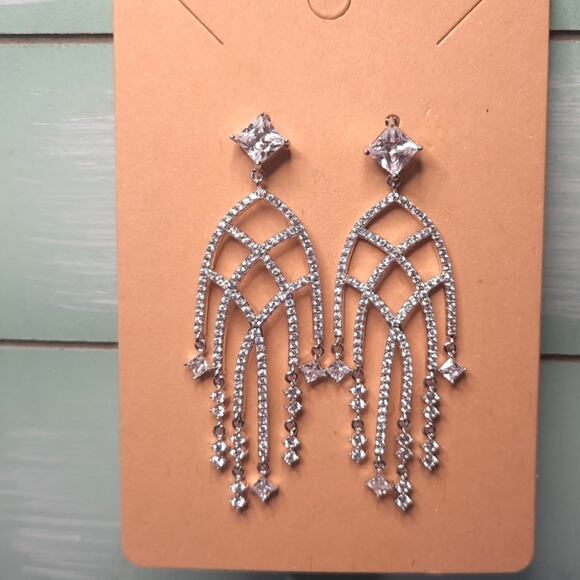 Silver & Clear Crystal Dangle Earrings - Picture 1 of 5